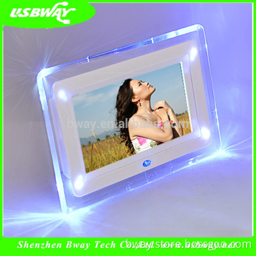 Aamazon top selling product portable picture frame with alarm clock mp3 player acrylic metal digital photo frame hd with LED